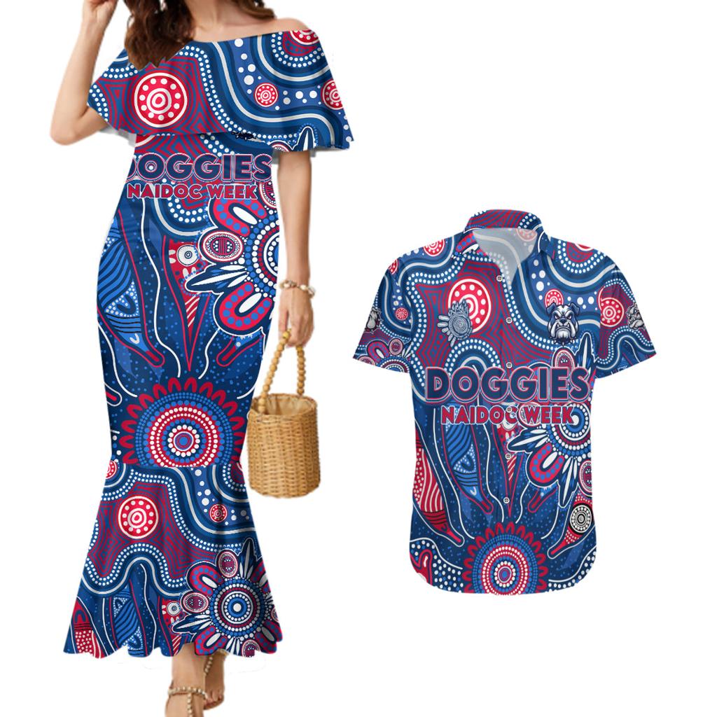 Personalised Bulldogs NAIDOC Week 2024 Couples Matching Mermaid Dress and Hawaiian Shirt Aussie Aboriginal Art