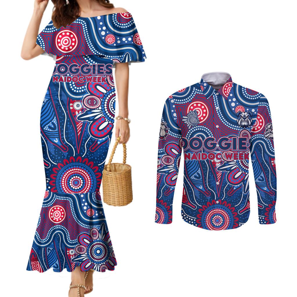 Personalised Bulldogs NAIDOC Week 2024 Couples Matching Mermaid Dress and Long Sleeve Button Shirt Aussie Aboriginal Art