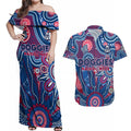 Personalised Bulldogs NAIDOC Week 2024 Couples Matching Off Shoulder Maxi Dress and Hawaiian Shirt Aussie Aboriginal Art