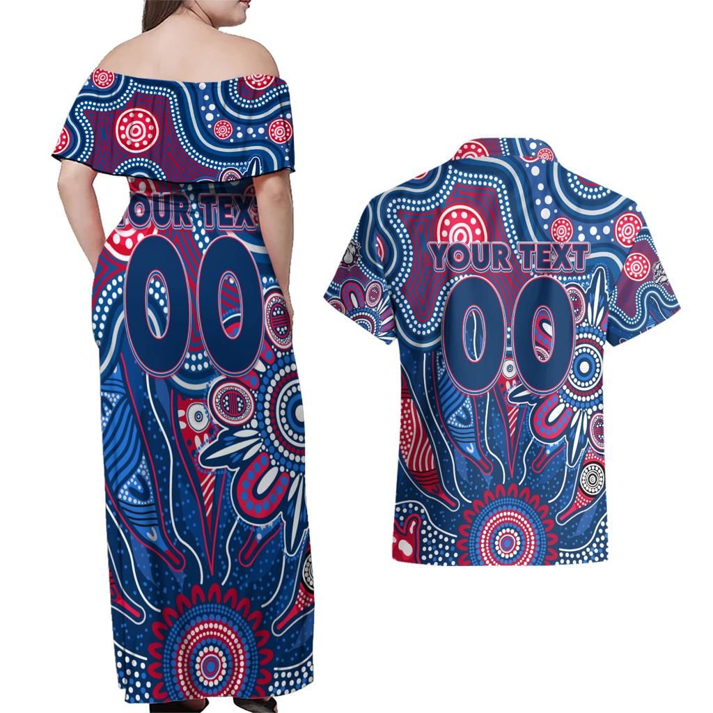 Personalised Bulldogs NAIDOC Week 2024 Couples Matching Off Shoulder Maxi Dress and Hawaiian Shirt Aussie Aboriginal Art