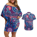 Personalised Bulldogs NAIDOC Week 2024 Couples Matching Off Shoulder Short Dress and Hawaiian Shirt Aussie Aboriginal Art
