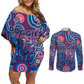 Personalised Bulldogs NAIDOC Week 2024 Couples Matching Off Shoulder Short Dress and Long Sleeve Button Shirt Aussie Aboriginal Art