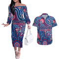 Personalised Bulldogs NAIDOC Week 2024 Couples Matching Off The Shoulder Long Sleeve Dress and Hawaiian Shirt Aussie Aboriginal Art