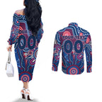 Personalised Bulldogs NAIDOC Week 2024 Couples Matching Off The Shoulder Long Sleeve Dress and Long Sleeve Button Shirt Aussie Aboriginal Art