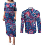 Personalised Bulldogs NAIDOC Week 2024 Couples Matching Puletasi and Long Sleeve Button Shirt Aussie Aboriginal Art
