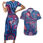 Personalised Bulldogs NAIDOC Week 2024 Couples Matching Short Sleeve Bodycon Dress and Hawaiian Shirt Aussie Aboriginal Art
