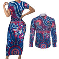 Personalised Bulldogs NAIDOC Week 2024 Couples Matching Short Sleeve Bodycon Dress and Long Sleeve Button Shirt Aussie Aboriginal Art