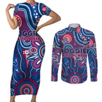 Personalised Bulldogs NAIDOC Week 2024 Couples Matching Short Sleeve Bodycon Dress and Long Sleeve Button Shirt Aussie Aboriginal Art