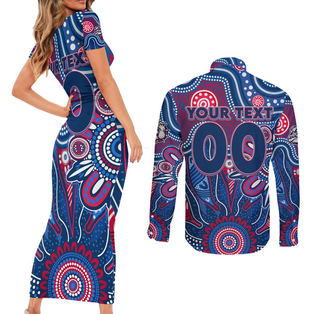 Personalised Bulldogs NAIDOC Week 2024 Couples Matching Short Sleeve Bodycon Dress and Long Sleeve Button Shirt Aussie Aboriginal Art