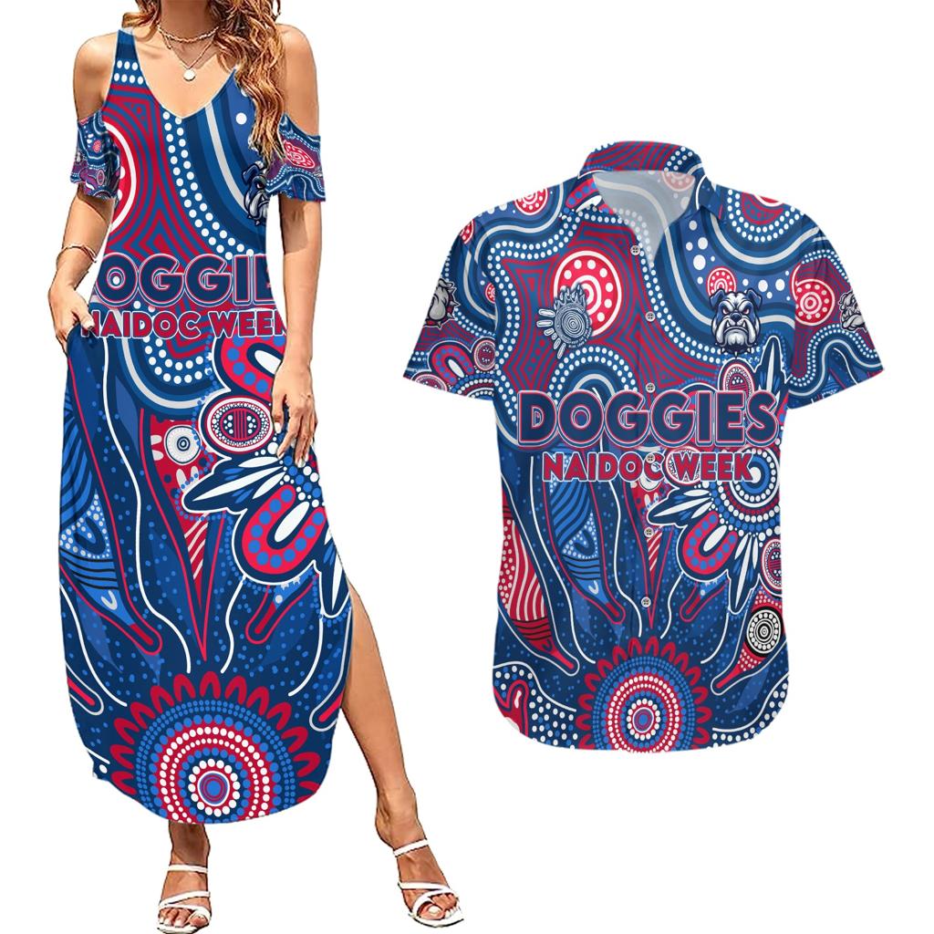 Personalised Bulldogs NAIDOC Week 2024 Couples Matching Summer Maxi Dress and Hawaiian Shirt Aussie Aboriginal Art