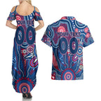 Personalised Bulldogs NAIDOC Week 2024 Couples Matching Summer Maxi Dress and Hawaiian Shirt Aussie Aboriginal Art