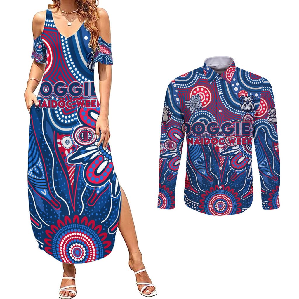 Personalised Bulldogs NAIDOC Week 2024 Couples Matching Summer Maxi Dress and Long Sleeve Button Shirt Aussie Aboriginal Art