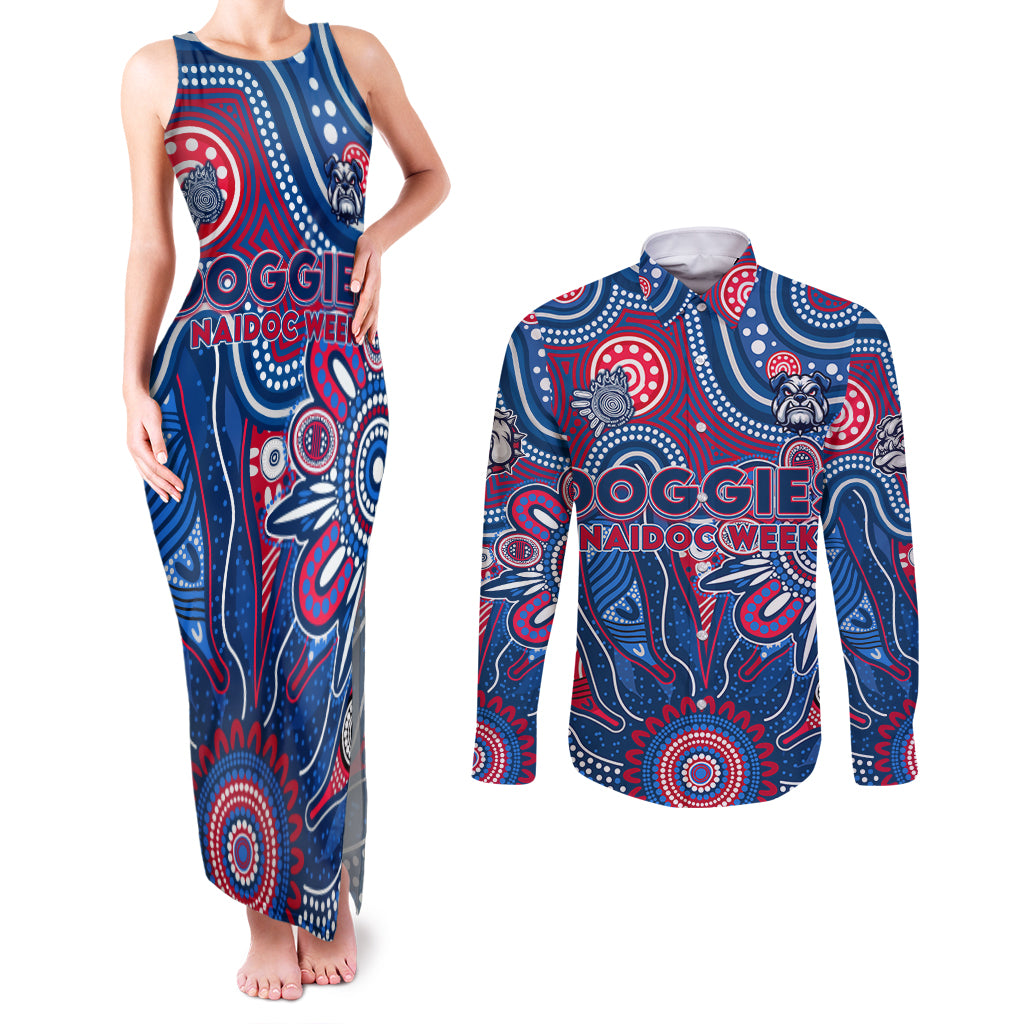 Personalised Bulldogs NAIDOC Week 2024 Couples Matching Tank Maxi Dress and Long Sleeve Button Shirt Aussie Aboriginal Art