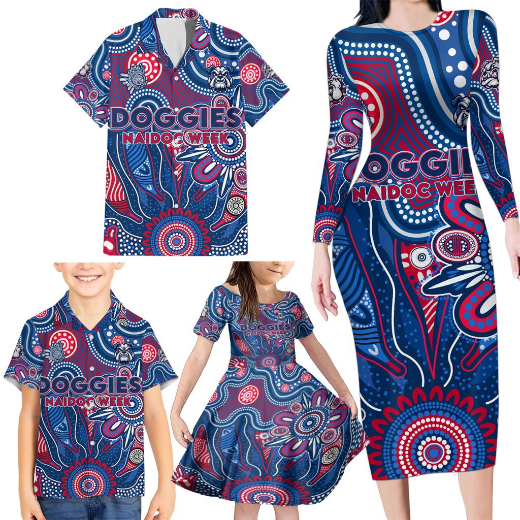 Personalised Bulldogs NAIDOC Week 2024 Family Matching Long Sleeve Bodycon Dress and Hawaiian Shirt Aussie Aboriginal Art