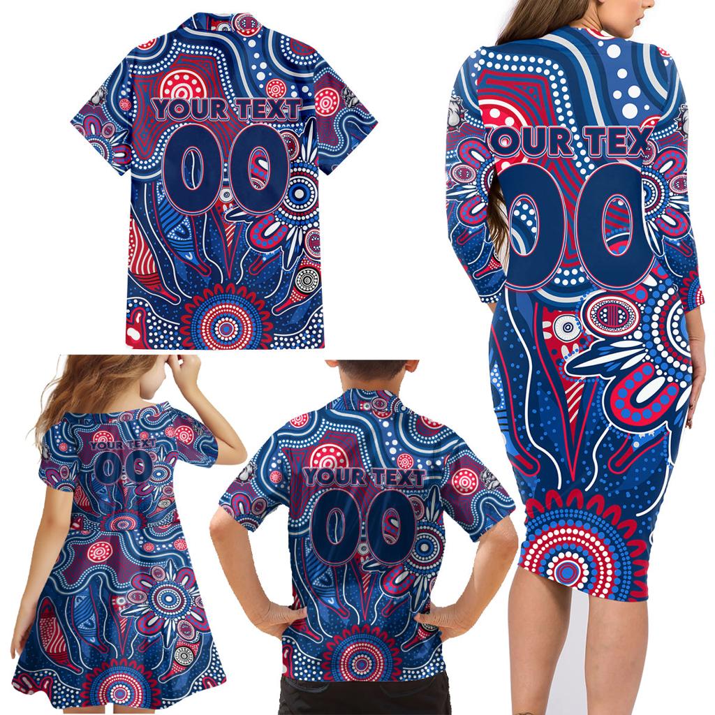 Personalised Bulldogs NAIDOC Week 2024 Family Matching Long Sleeve Bodycon Dress and Hawaiian Shirt Aussie Aboriginal Art