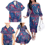 Personalised Bulldogs NAIDOC Week 2024 Family Matching Off The Shoulder Long Sleeve Dress and Hawaiian Shirt Aussie Aboriginal Art