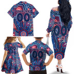 Personalised Bulldogs NAIDOC Week 2024 Family Matching Off The Shoulder Long Sleeve Dress and Hawaiian Shirt Aussie Aboriginal Art