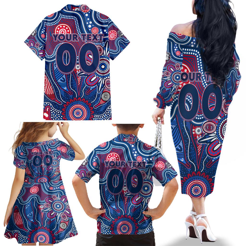 Personalised Bulldogs NAIDOC Week 2024 Family Matching Off The Shoulder Long Sleeve Dress and Hawaiian Shirt Aussie Aboriginal Art