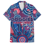 Personalised Bulldogs NAIDOC Week 2024 Family Matching Off The Shoulder Long Sleeve Dress and Hawaiian Shirt Aussie Aboriginal Art
