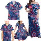 Personalised Bulldogs NAIDOC Week 2024 Family Matching Off Shoulder Maxi Dress and Hawaiian Shirt Aussie Aboriginal Art