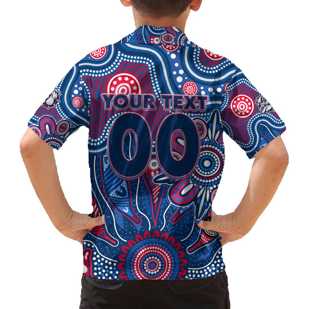 Personalised Bulldogs NAIDOC Week 2024 Family Matching Off Shoulder Maxi Dress and Hawaiian Shirt Aussie Aboriginal Art