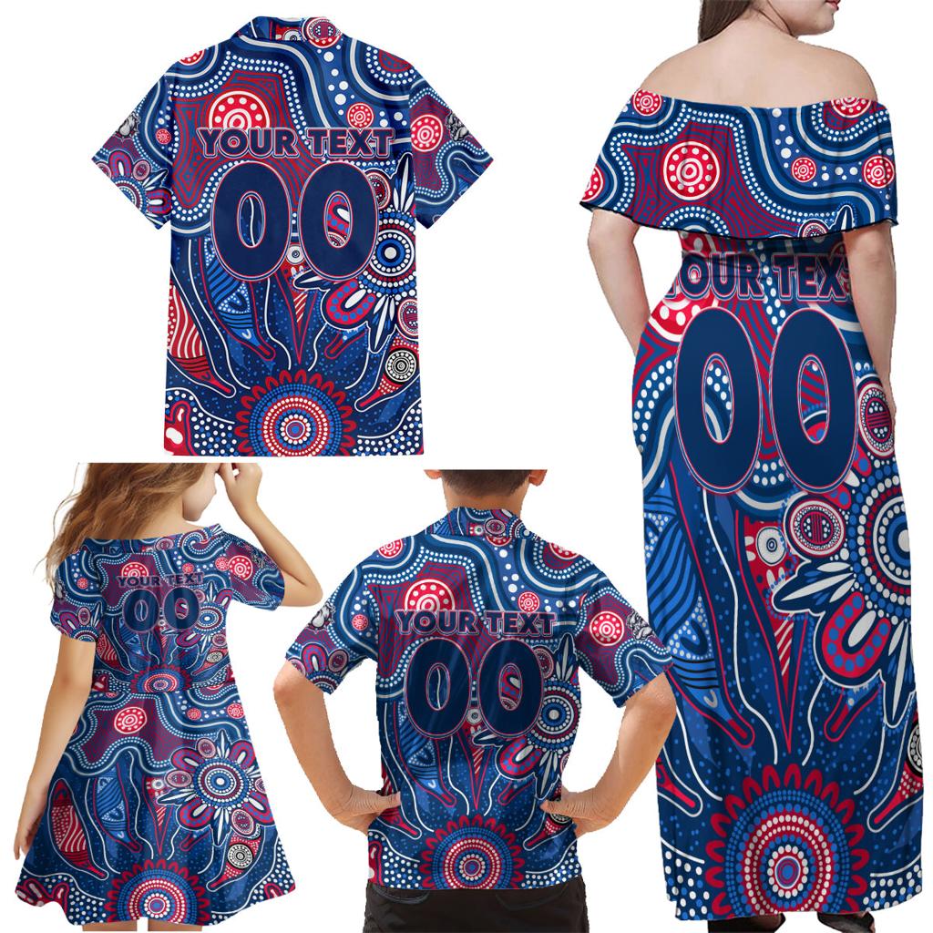 Personalised Bulldogs NAIDOC Week 2024 Family Matching Off Shoulder Maxi Dress and Hawaiian Shirt Aussie Aboriginal Art