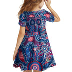 Personalised Bulldogs NAIDOC Week 2024 Family Matching Off Shoulder Short Dress and Hawaiian Shirt Aussie Aboriginal Art