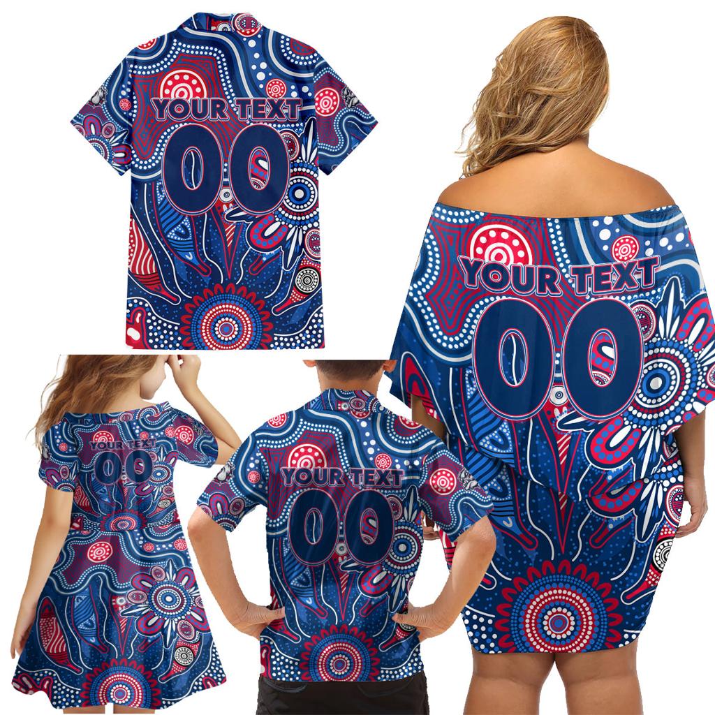 Personalised Bulldogs NAIDOC Week 2024 Family Matching Off Shoulder Short Dress and Hawaiian Shirt Aussie Aboriginal Art