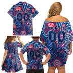 Personalised Bulldogs NAIDOC Week 2024 Family Matching Off Shoulder Short Dress and Hawaiian Shirt Aussie Aboriginal Art