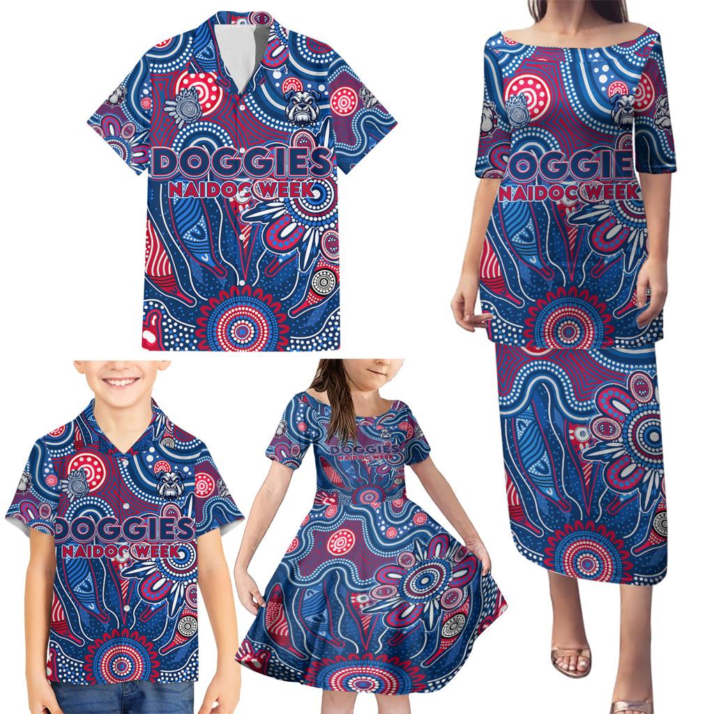 Personalised Bulldogs NAIDOC Week 2024 Family Matching Puletasi and Hawaiian Shirt Aussie Aboriginal Art