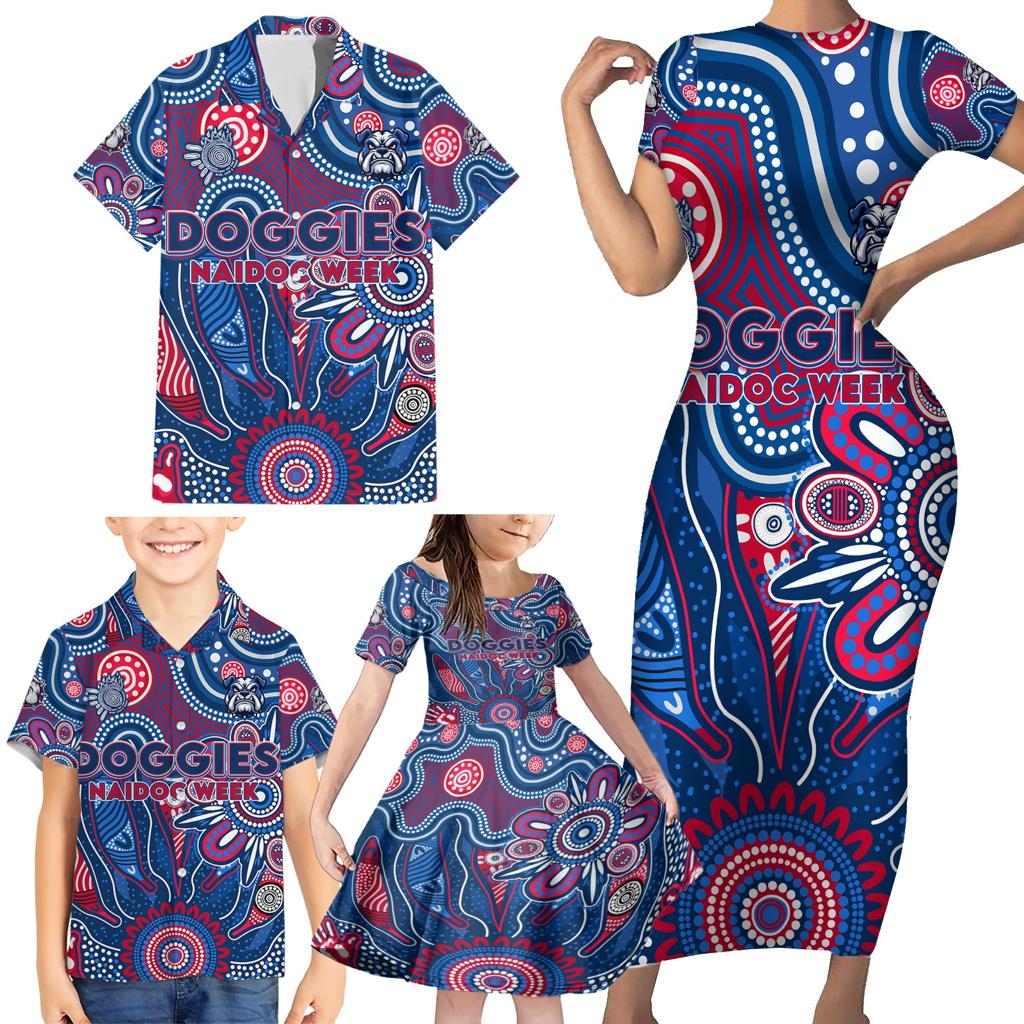 Personalised Bulldogs NAIDOC Week 2024 Family Matching Short Sleeve Bodycon Dress and Hawaiian Shirt Aussie Aboriginal Art