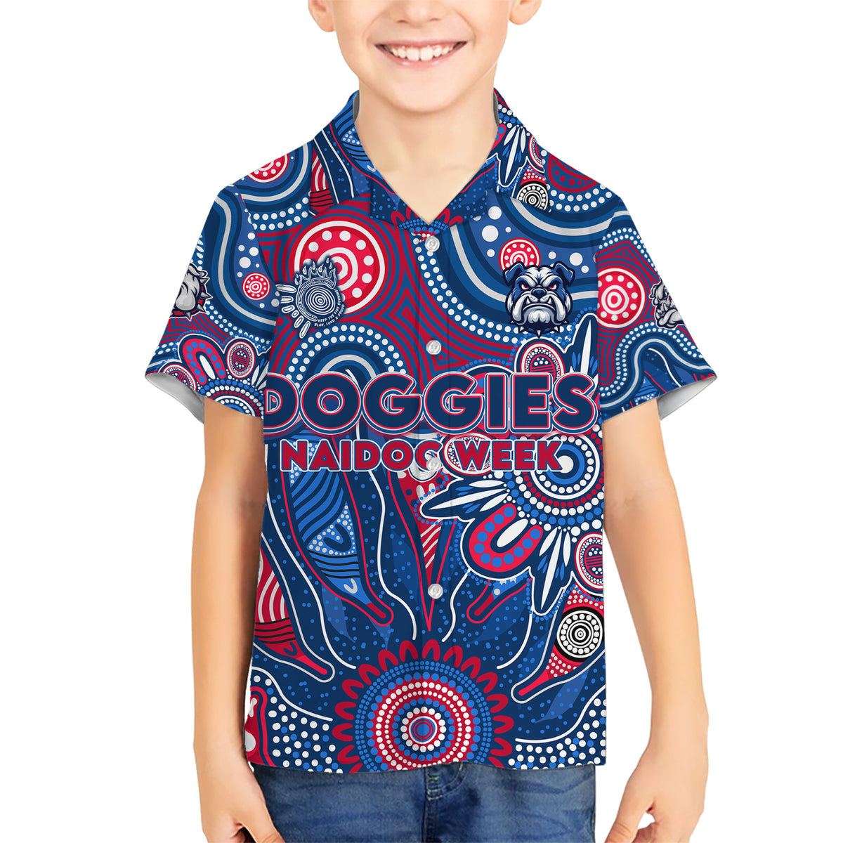 Personalised Bulldogs NAIDOC Week 2024 Kid Hawaiian Shirt Aussie Aboriginal Art