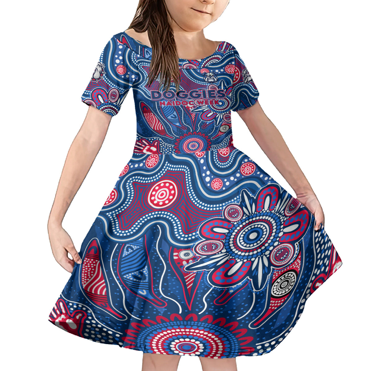 Personalised Bulldogs NAIDOC Week 2024 Kid Short Sleeve Dress Aussie Aboriginal Art