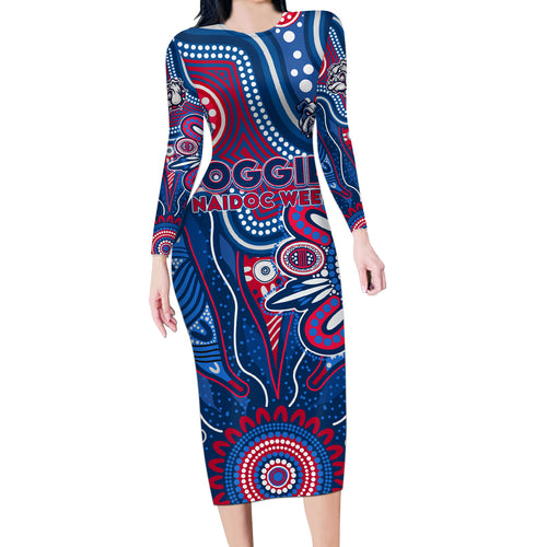 Personalised Bulldogs NAIDOC Week 2024 Long Sleeve Bodycon Dress Aussie Aboriginal Art