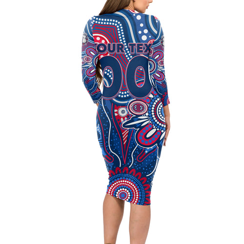 Personalised Bulldogs NAIDOC Week 2024 Long Sleeve Bodycon Dress Aussie Aboriginal Art