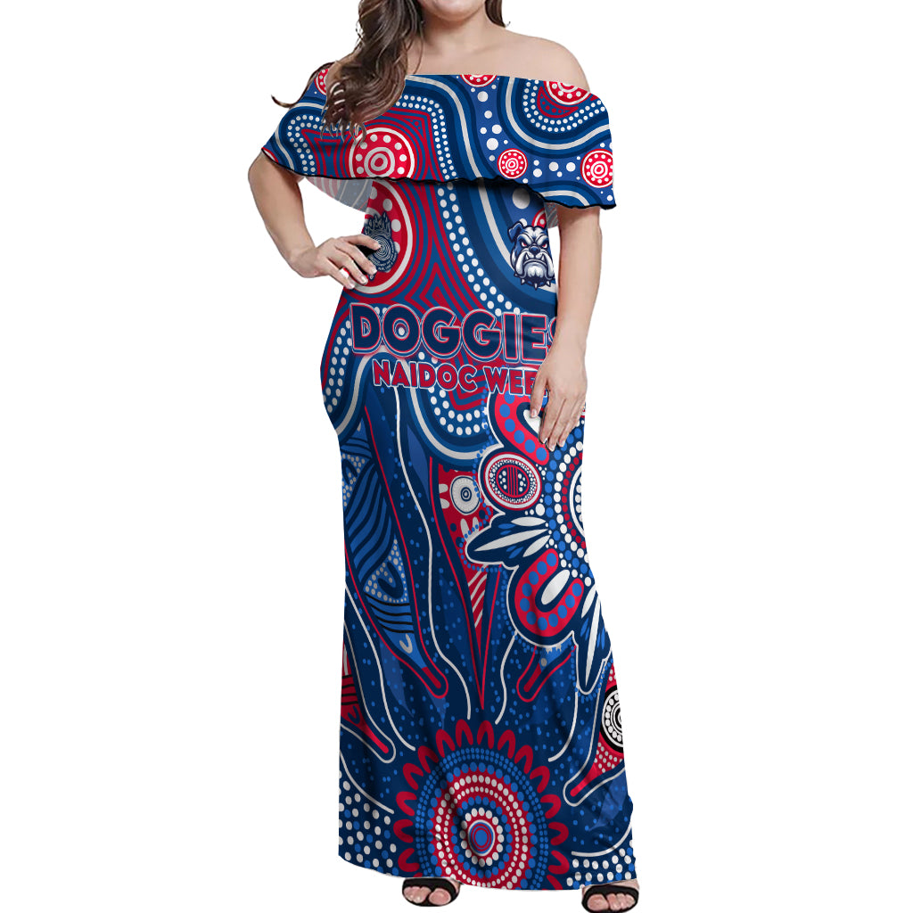 Personalised Bulldogs NAIDOC Week 2024 Off Shoulder Maxi Dress Aussie Aboriginal Art