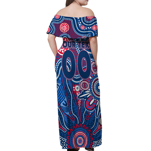 Personalised Bulldogs NAIDOC Week 2024 Off Shoulder Maxi Dress Aussie Aboriginal Art
