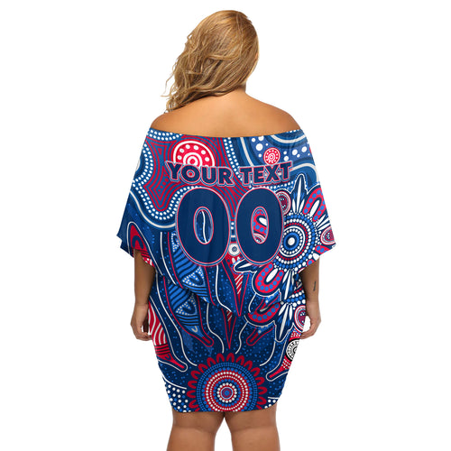 Personalised Bulldogs NAIDOC Week 2024 Off Shoulder Short Dress Aussie Aboriginal Art