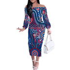 Personalised Bulldogs NAIDOC Week 2024 Off The Shoulder Long Sleeve Dress Aussie Aboriginal Art