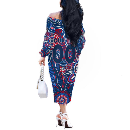 Personalised Bulldogs NAIDOC Week 2024 Off The Shoulder Long Sleeve Dress Aussie Aboriginal Art