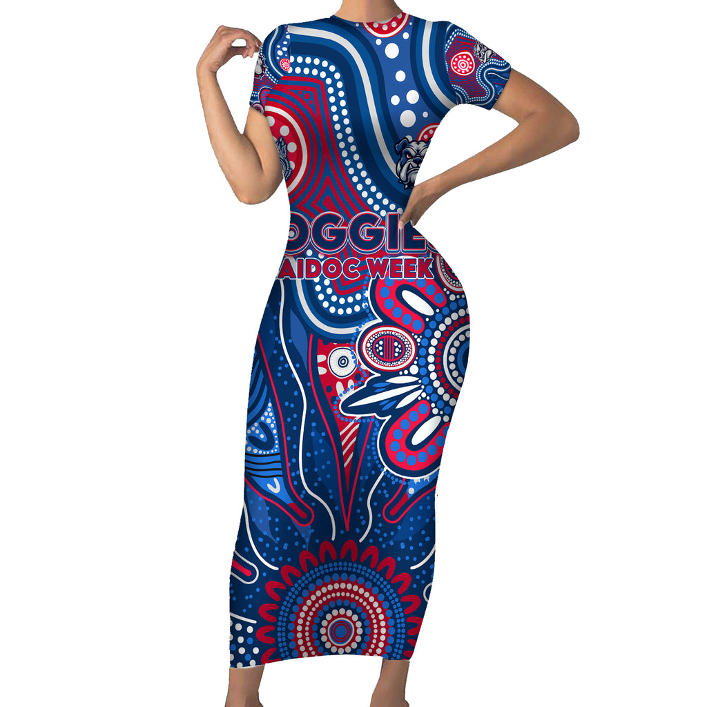 Personalised Bulldogs NAIDOC Week 2024 Short Sleeve Bodycon Dress Aussie Aboriginal Art