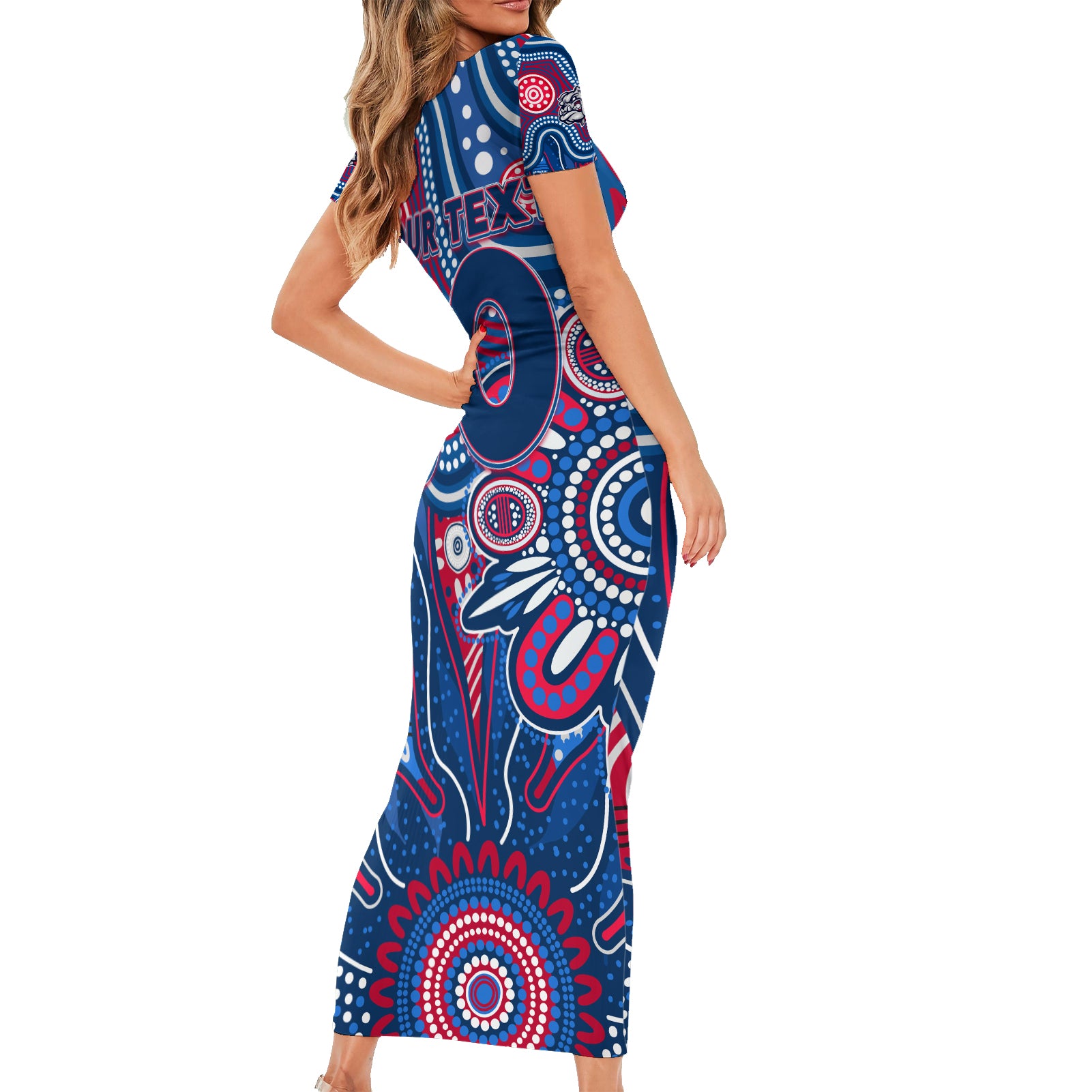 Personalised Bulldogs NAIDOC Week 2024 Short Sleeve Bodycon Dress Aussie Aboriginal Art