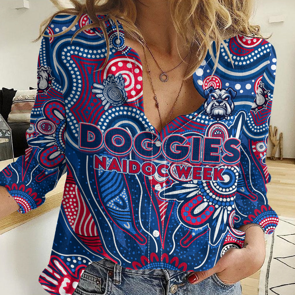 Personalised Bulldogs NAIDOC Week 2024 Women Casual Shirt Aussie Aboriginal Art