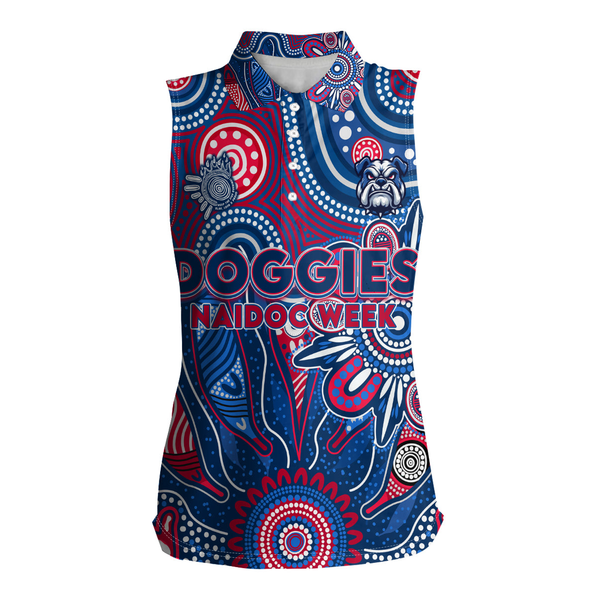 Personalised Bulldogs NAIDOC Week 2024 Women Sleeveless Polo Shirt Aussie Aboriginal Art