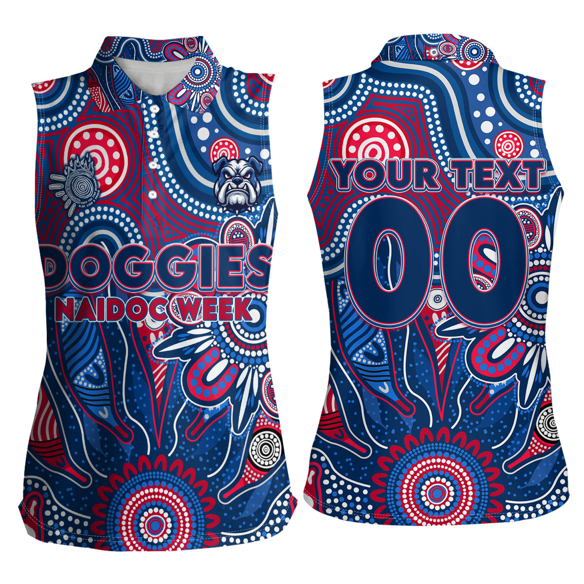 Personalised Bulldogs NAIDOC Week 2024 Women Sleeveless Polo Shirt Aussie Aboriginal Art