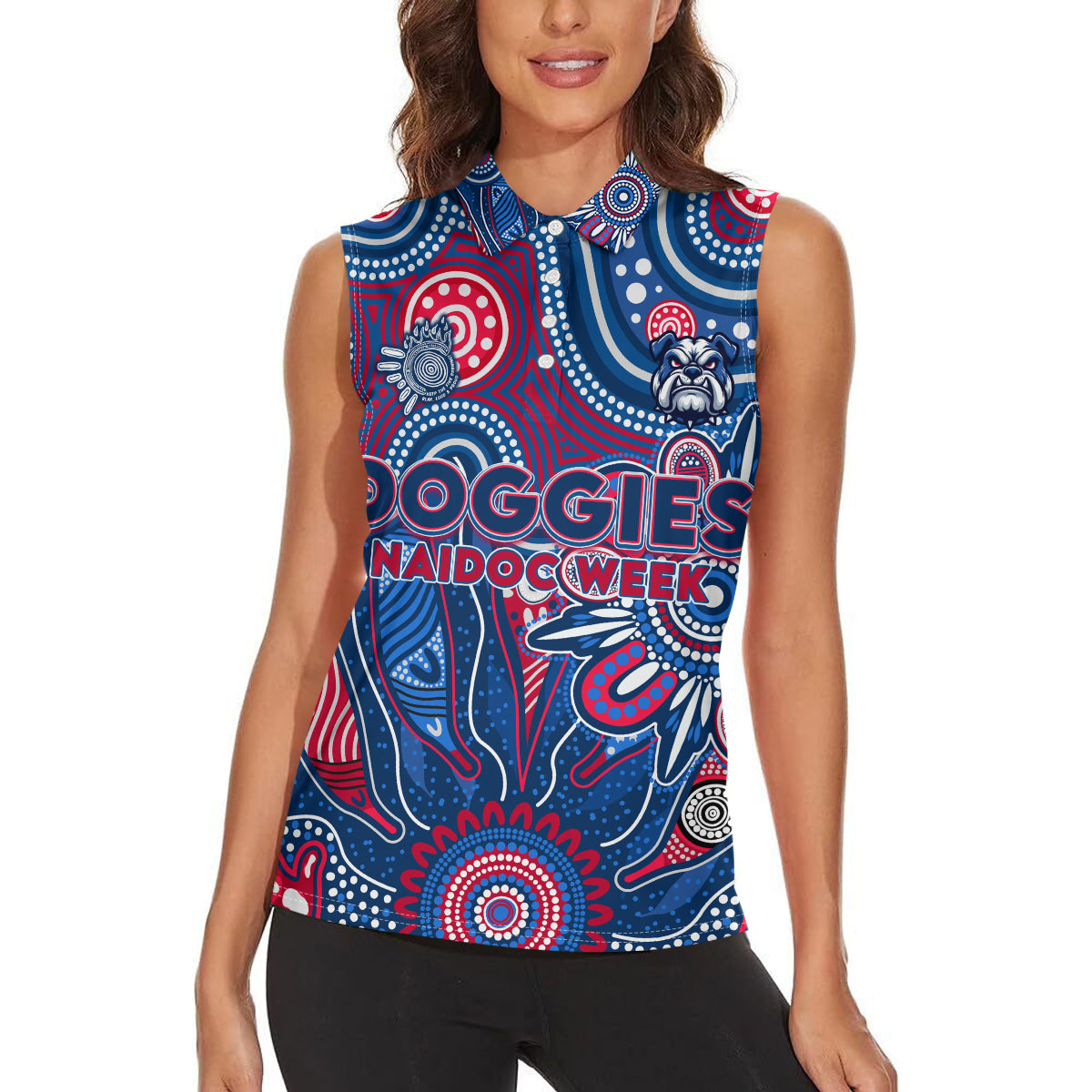 Personalised Bulldogs NAIDOC Week 2024 Women Sleeveless Polo Shirt Aussie Aboriginal Art