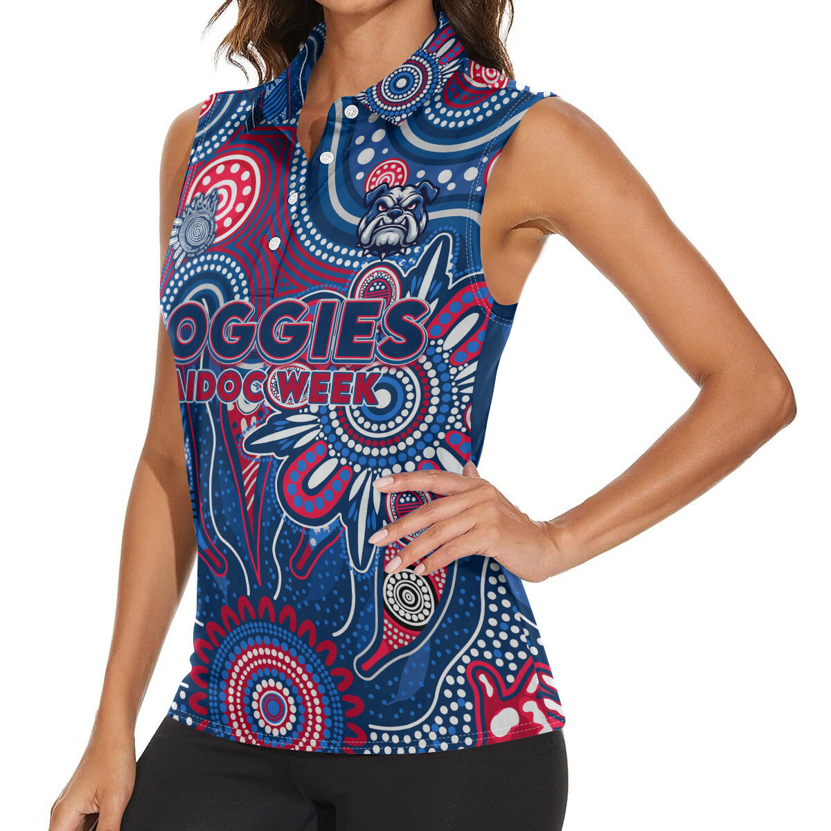 Personalised Bulldogs NAIDOC Week 2024 Women Sleeveless Polo Shirt Aussie Aboriginal Art
