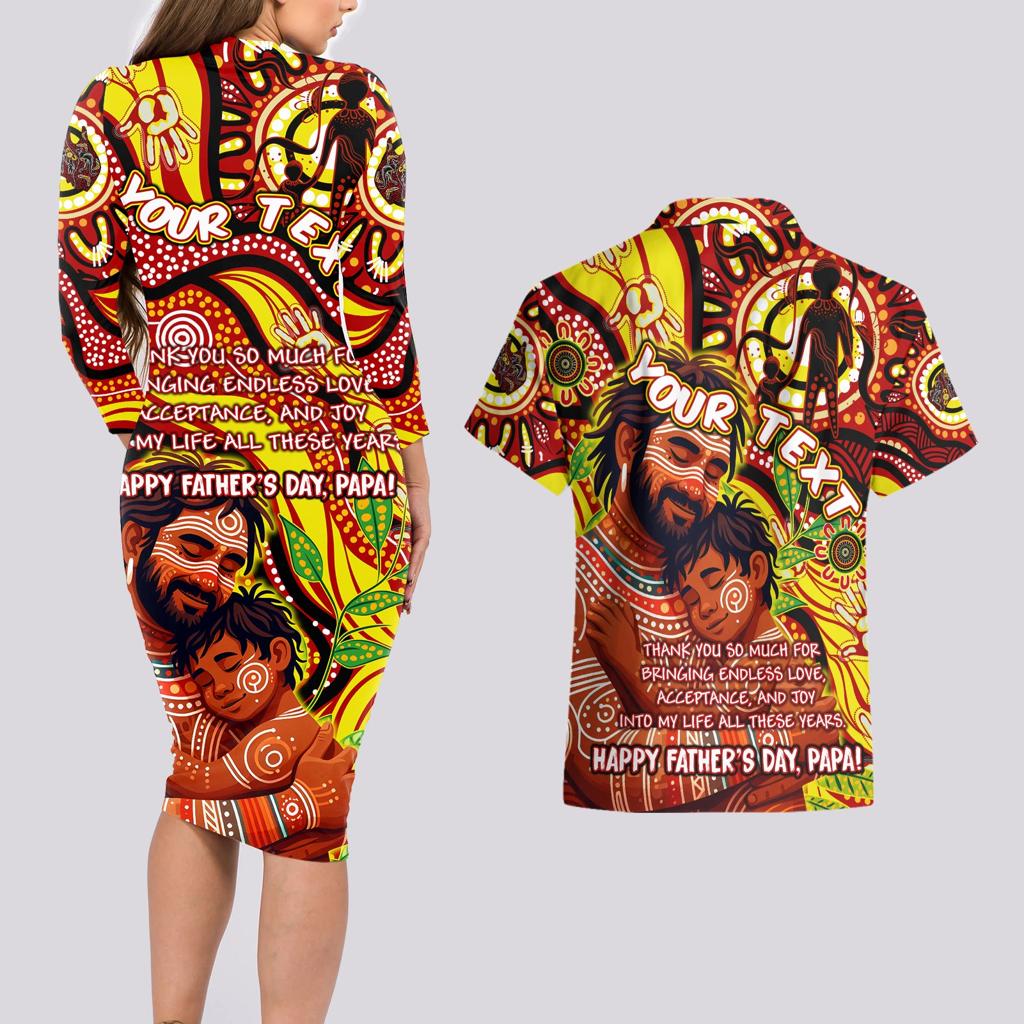 Custom Australia Father's Day Couples Matching Long Sleeve Bodycon Dress and Hawaiian Shirt Aboriginal Father and Son