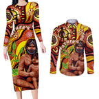 Custom Australia Father's Day Couples Matching Long Sleeve Bodycon Dress and Long Sleeve Button Shirt Aboriginal Father and Son
