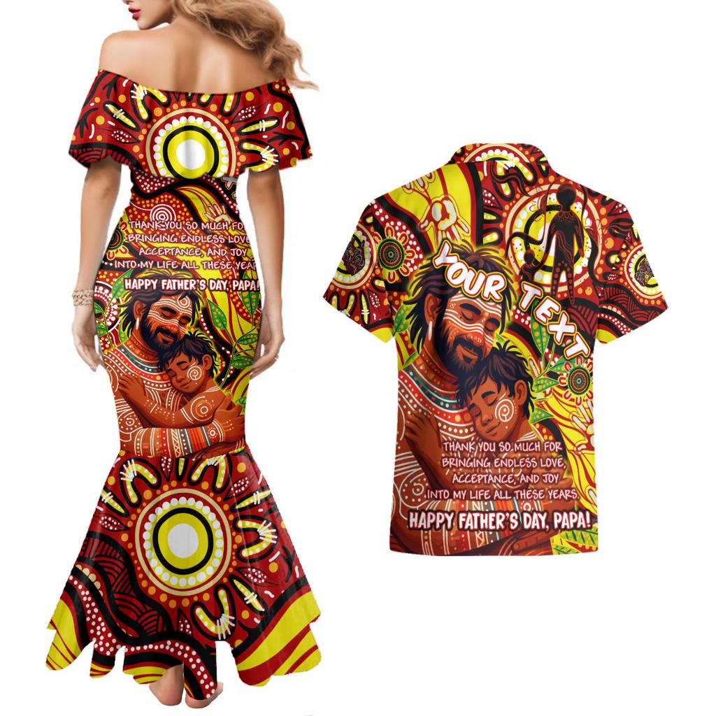 Custom Australia Father's Day Couples Matching Mermaid Dress and Hawaiian Shirt Aboriginal Father and Son